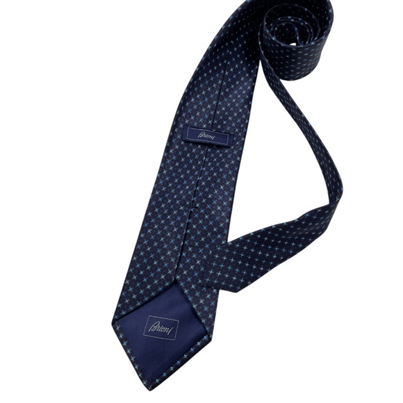 BRIONI XL Navy/Blue Geometric Floral Silk LUXURY Tie HANDMADE ITALY - Picture 2 of 4